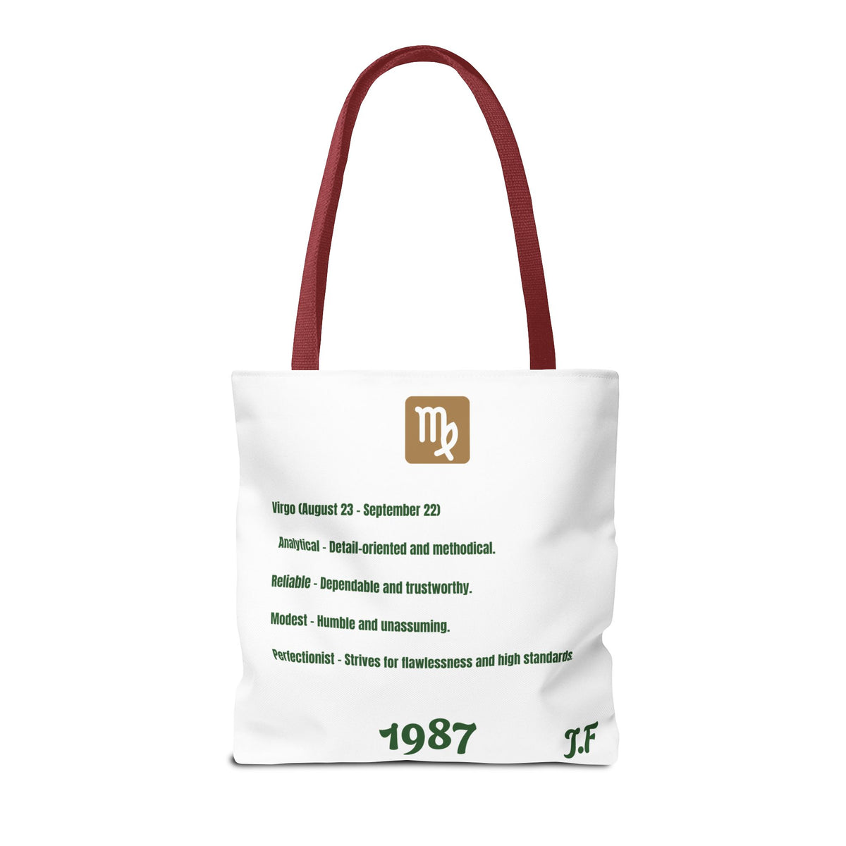 Personalized Initial & D.O.B Virgo Vibes Zodiac White Tote Bag