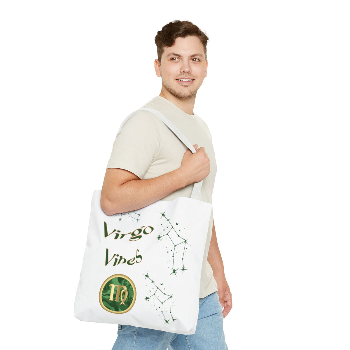 Personalized Initial & D.O.B Virgo Vibes Zodiac White Tote Bag