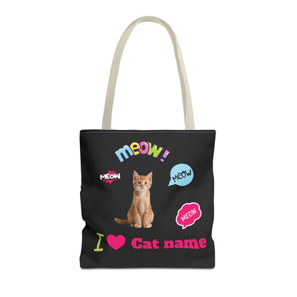 Personalized Cat Lover Canvas Tote Bag — "I  Cat name" Customizable Cat Photo Tote