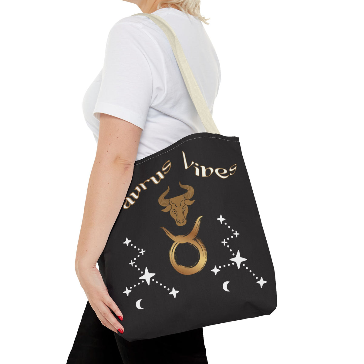 Personalized Taurus Vibes' Zodiac Canvas Tote Bag with Birth Year & Initials