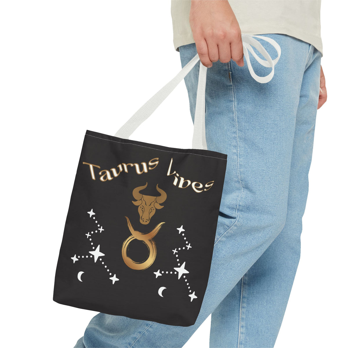 Personalized Taurus Vibes' Zodiac Canvas Tote Bag with Birth Year & Initials