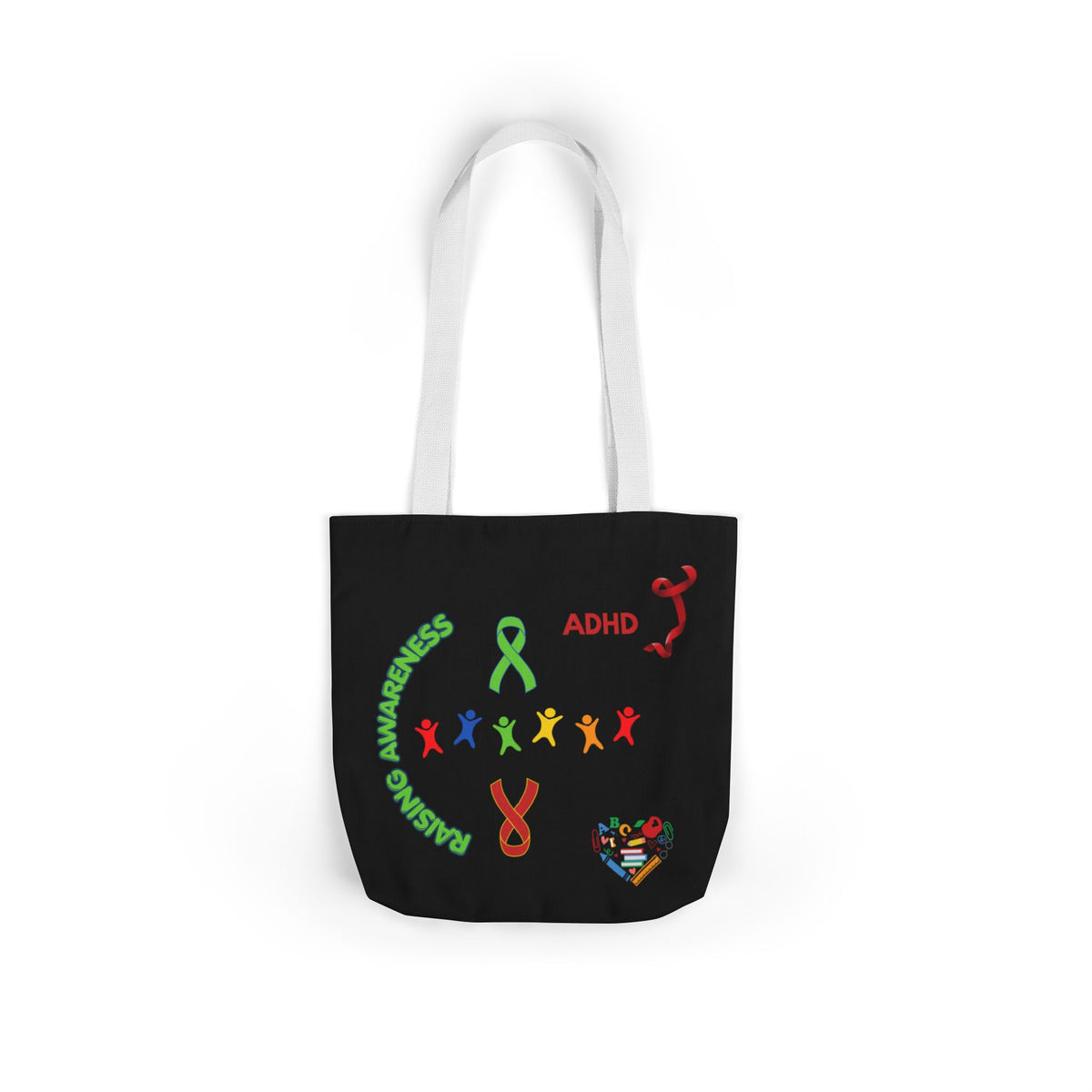Autism Awareness Canvas Tote — Rainbow Handprints & Ribbon Design