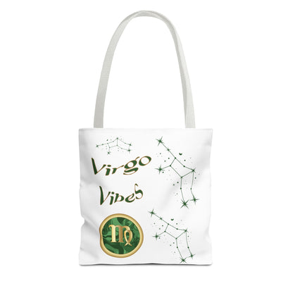 Personalized Initial & D.O.B Virgo Vibes Zodiac White Tote Bag