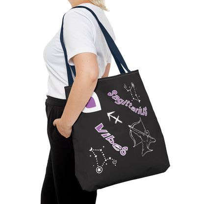 Personalized Initial & D.O.B Sagittarius Zodiac BlackCanvas Tote Bag