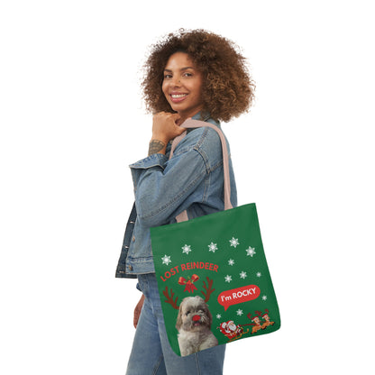 Green Christmas Personalized Dog Canvas Tote Bag