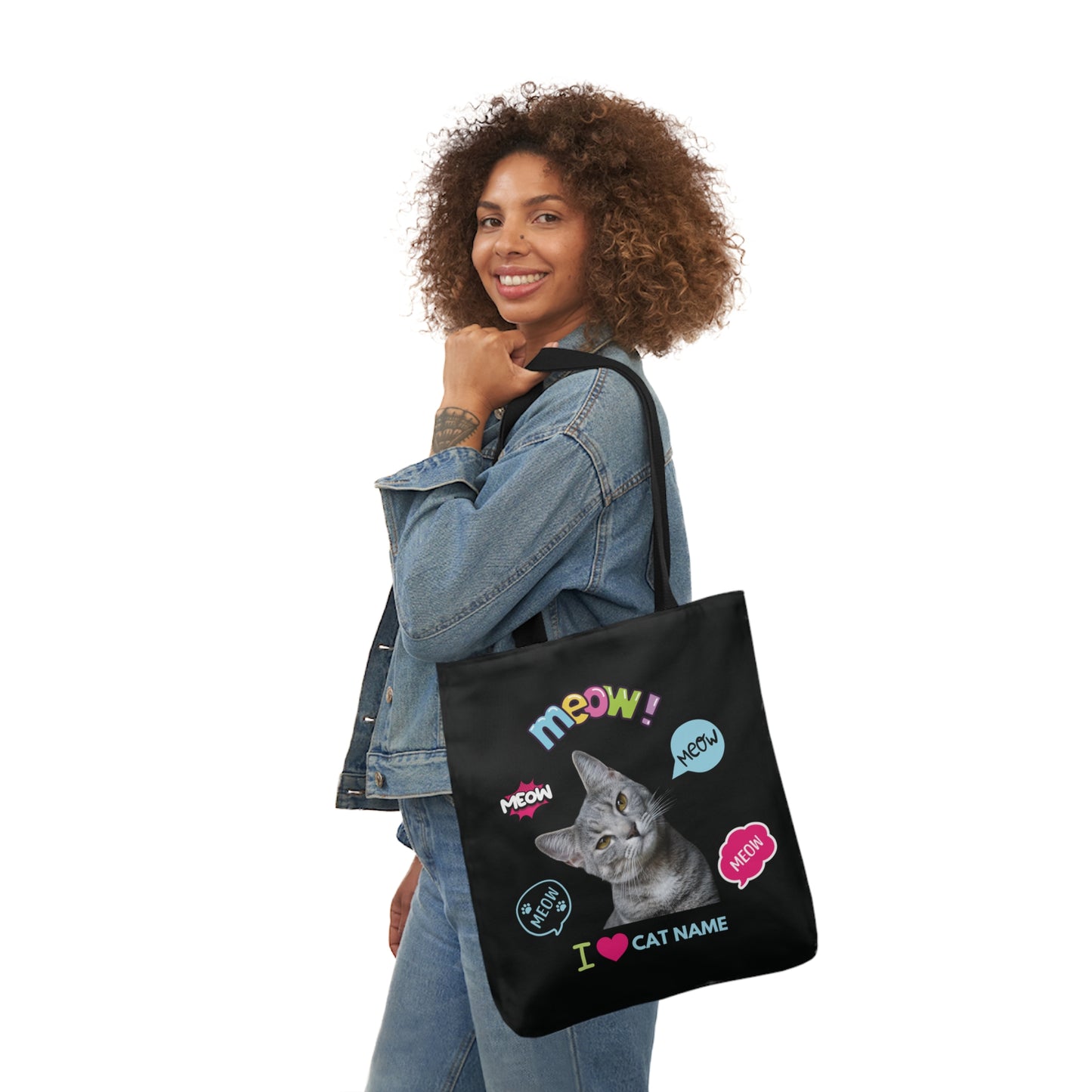 Black Personalized Cat Canvas Tote Bag