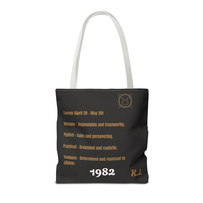 Personalized Taurus Vibes' Zodiac Canvas Tote Bag with Birth Year & Initials