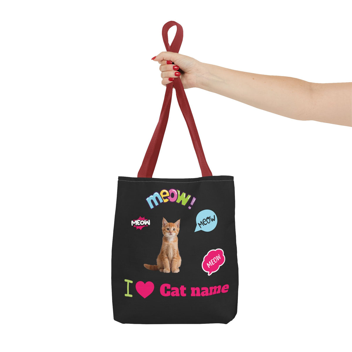 Personalized Cat Lover Canvas Tote Bag — "I  Cat name" Customizable Cat Photo Tote