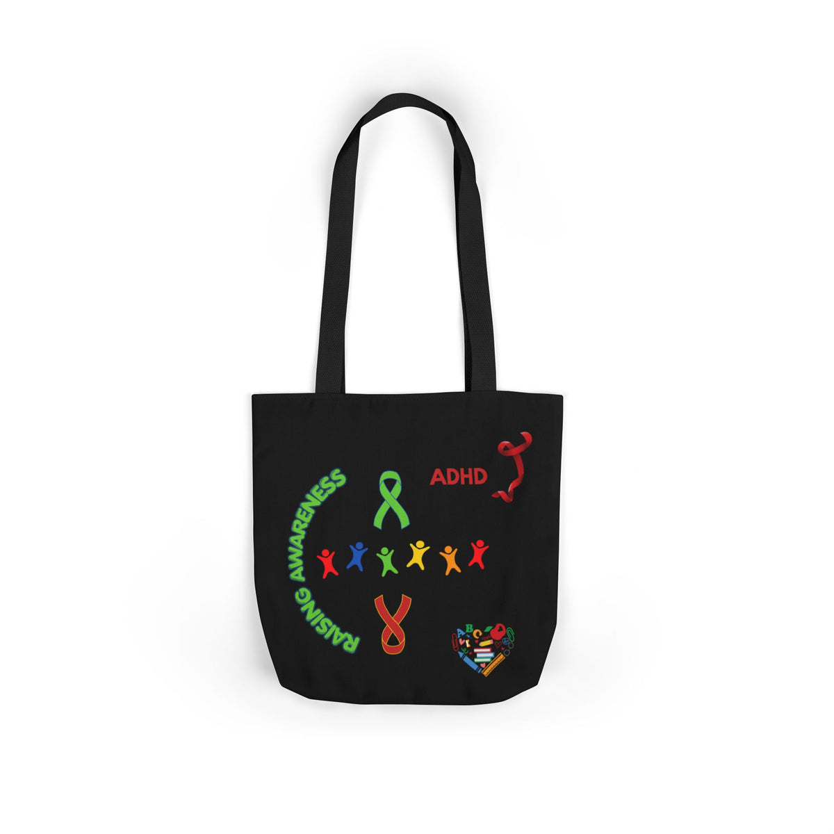 Autism Awareness Canvas Tote — Rainbow Handprints & Ribbon Design