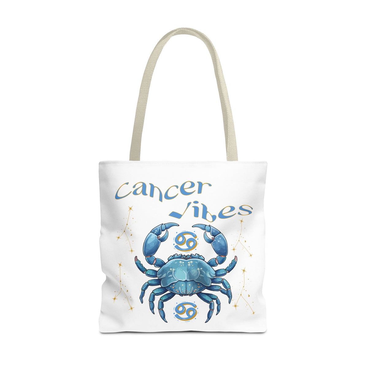 Personalized Initials & D.O.B Cancer Zodiac White Canvas Tote Bag – June 21–July 22 Astrology Gift