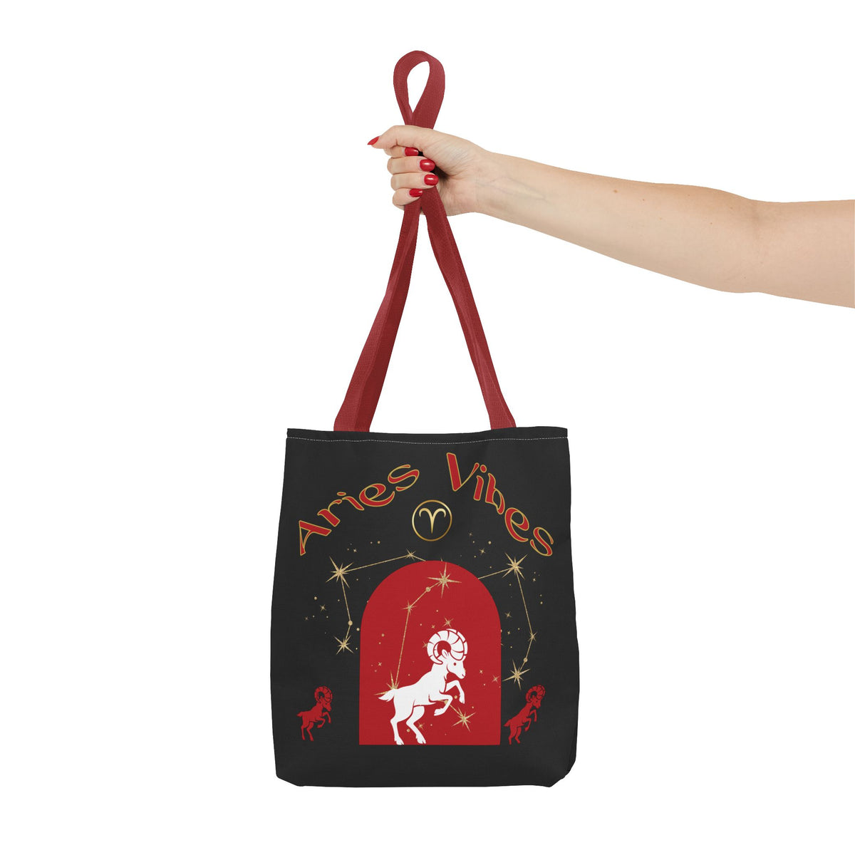 Personalized Initial & Birthdate Aries Vibes Black  Tote Bag — Zodiac Aries Horoscope Astrological Design (Born 1987)