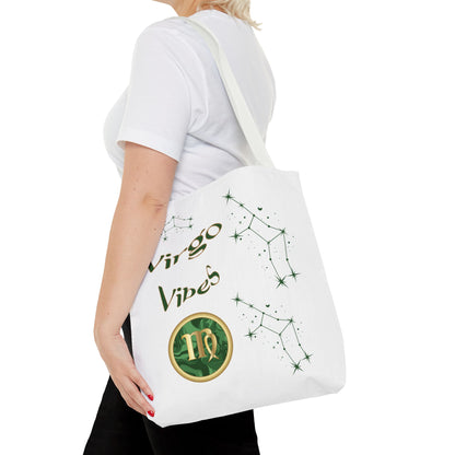 Personalized Initial & D.O.B Virgo Vibes Zodiac White Tote Bag