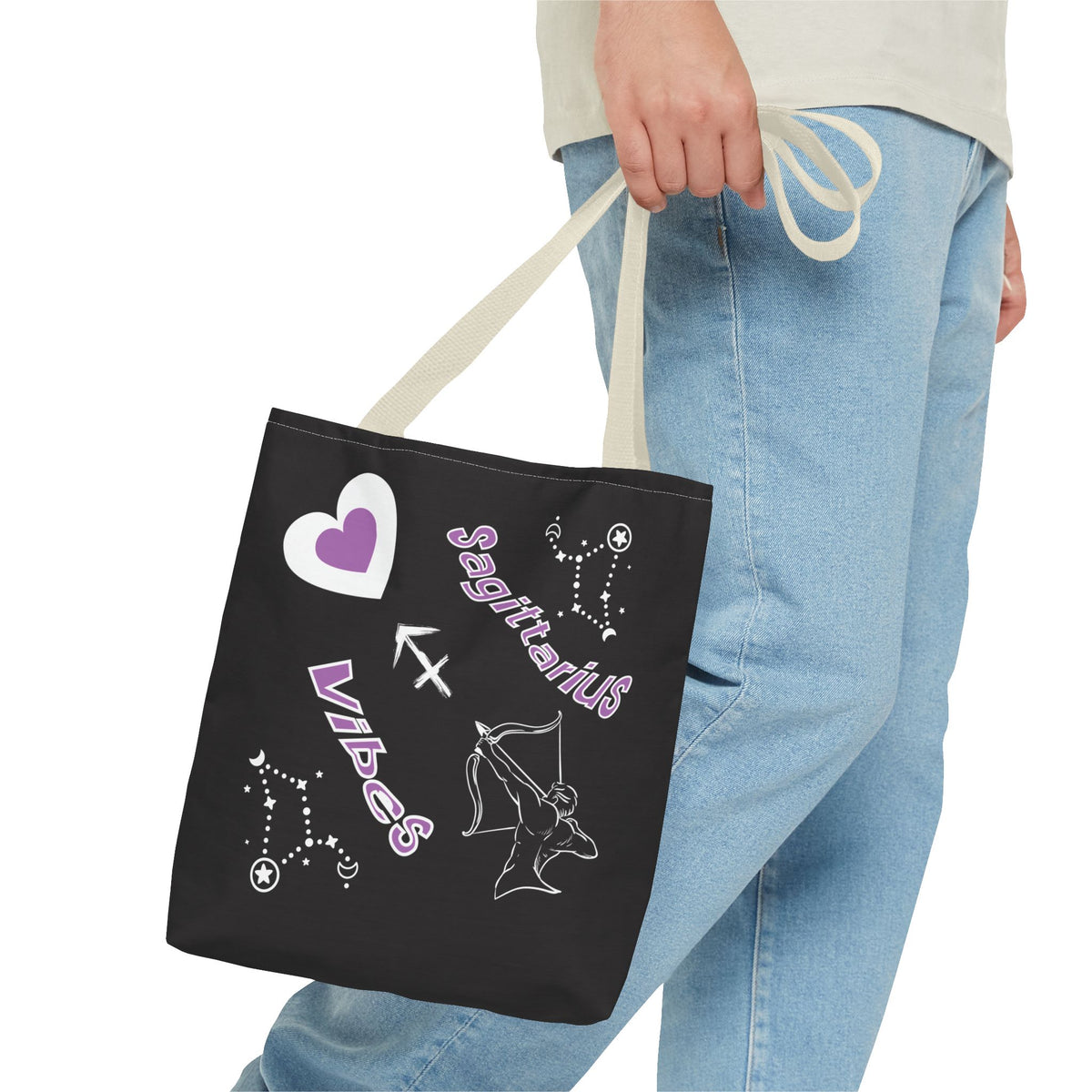 Personalized Initial & D.O.B Sagittarius Zodiac BlackCanvas Tote Bag