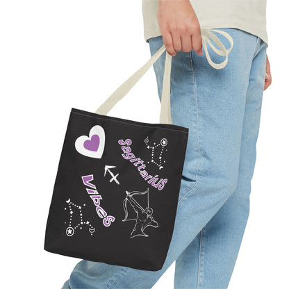 Personalized Initial & D.O.B Sagittarius Zodiac BlackCanvas Tote Bag
