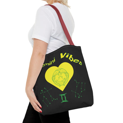 Personalized Initial & D.O.B Gemini Vibes black Zodiac Tote Bag