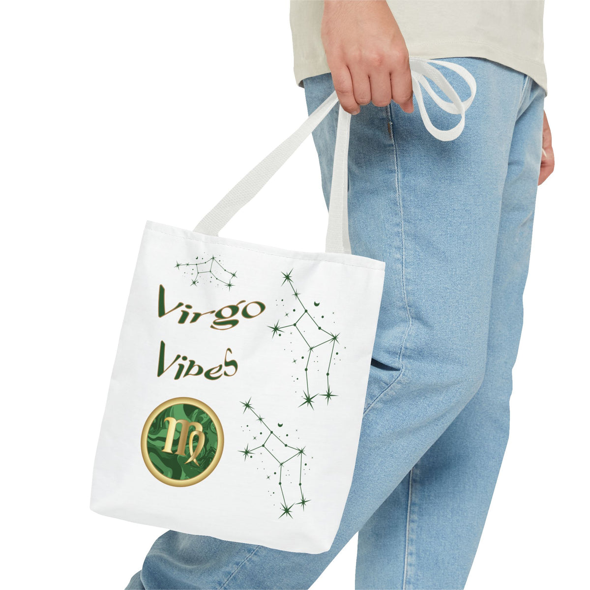 Personalized Initial & D.O.B Virgo Vibes Zodiac White Tote Bag