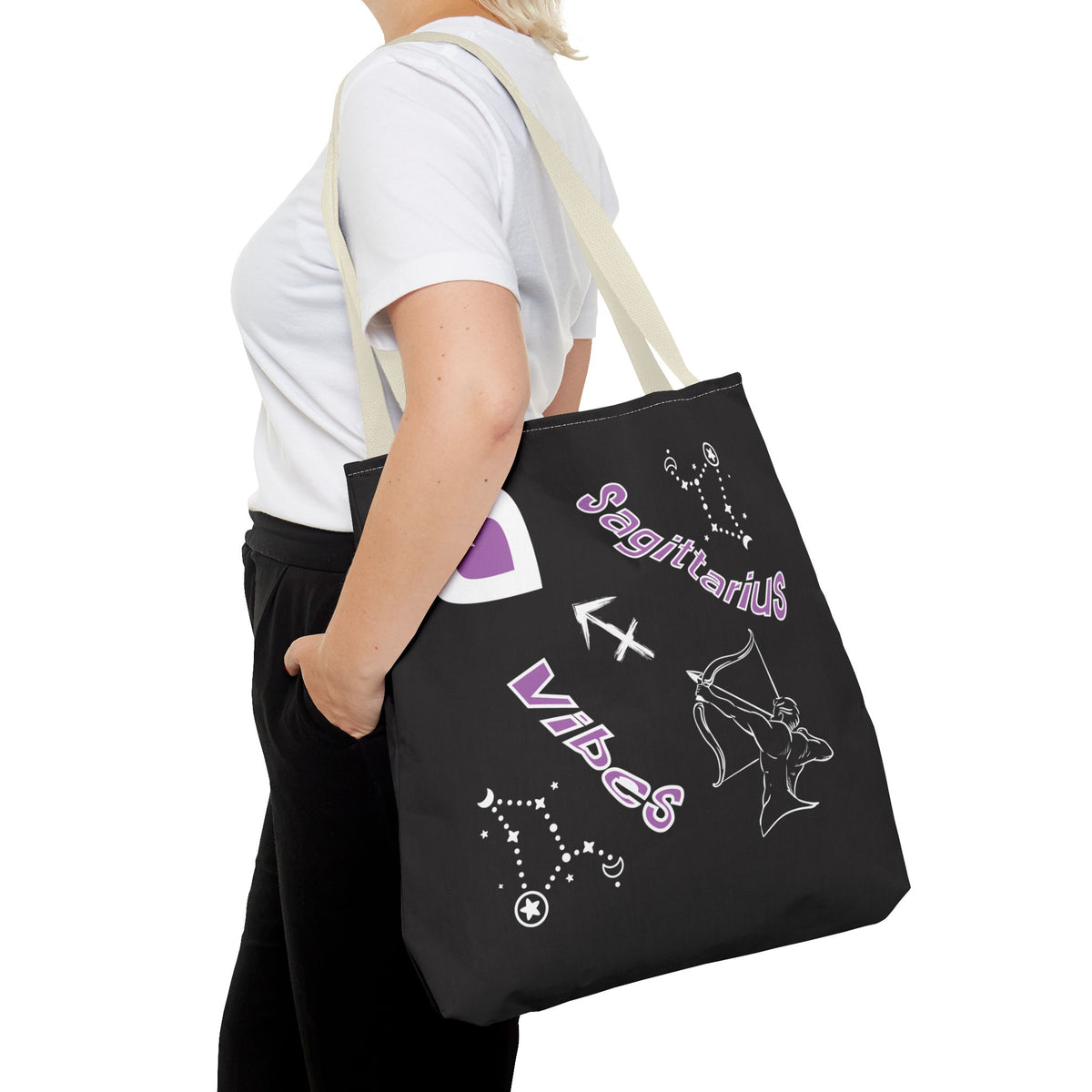 Personalized Initial & D.O.B Sagittarius Zodiac BlackCanvas Tote Bag