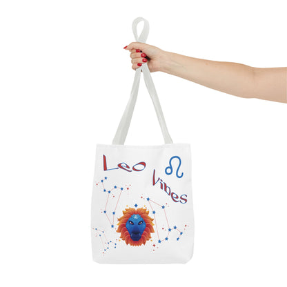 Personalized Year & Initial, Leo Vibes Zodiac White Tote Bag