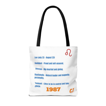 Personalized Year & Initial, Leo Vibes Zodiac White Tote Bag