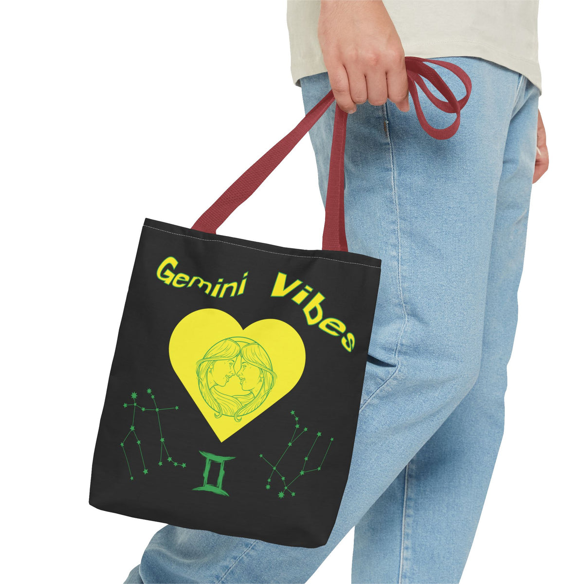 Personalized Initial & D.O.B Gemini Vibes black Zodiac Tote Bag