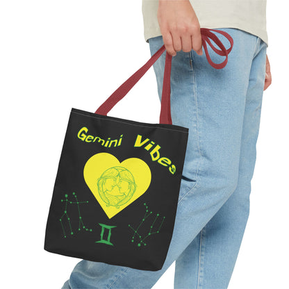 Personalized Initial & D.O.B Gemini Vibes black Zodiac Tote Bag