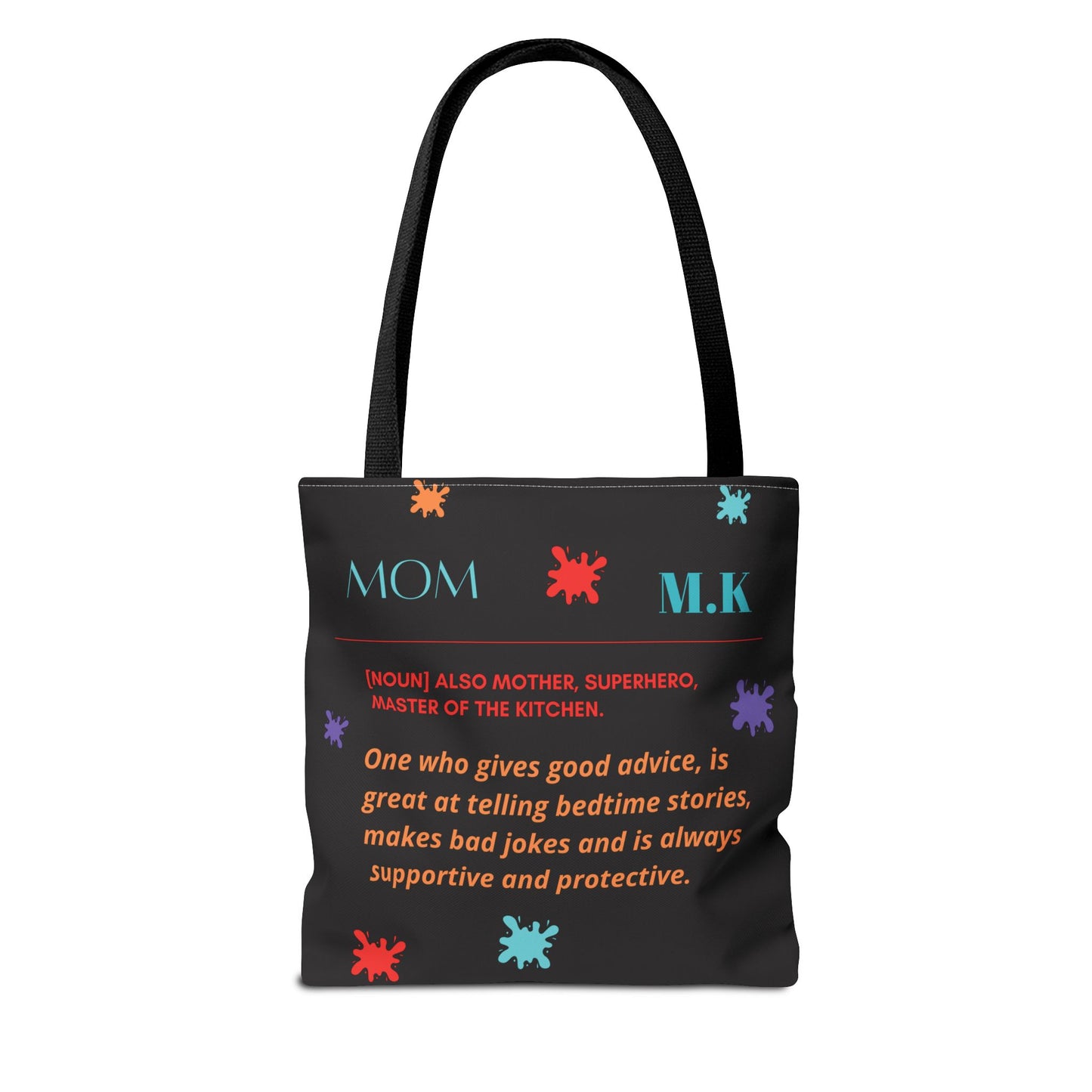 Personalized Mom Canvas Tote Bag — Watercolor Initials Splash