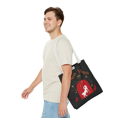 Personalized Initial & Birthdate Aries Vibes Black  Tote Bag — Zodiac Aries Horoscope Astrological Design (Born 1987)