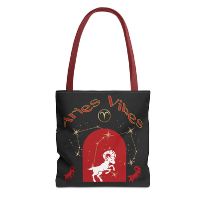 Personalized Initial & Birthdate Aries Vibes Black  Tote Bag — Zodiac Aries Horoscope Astrological Design (Born 1987)