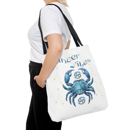 Personalized Initials & D.O.B Cancer Zodiac White Canvas Tote Bag – June 21–July 22 Astrology Gift