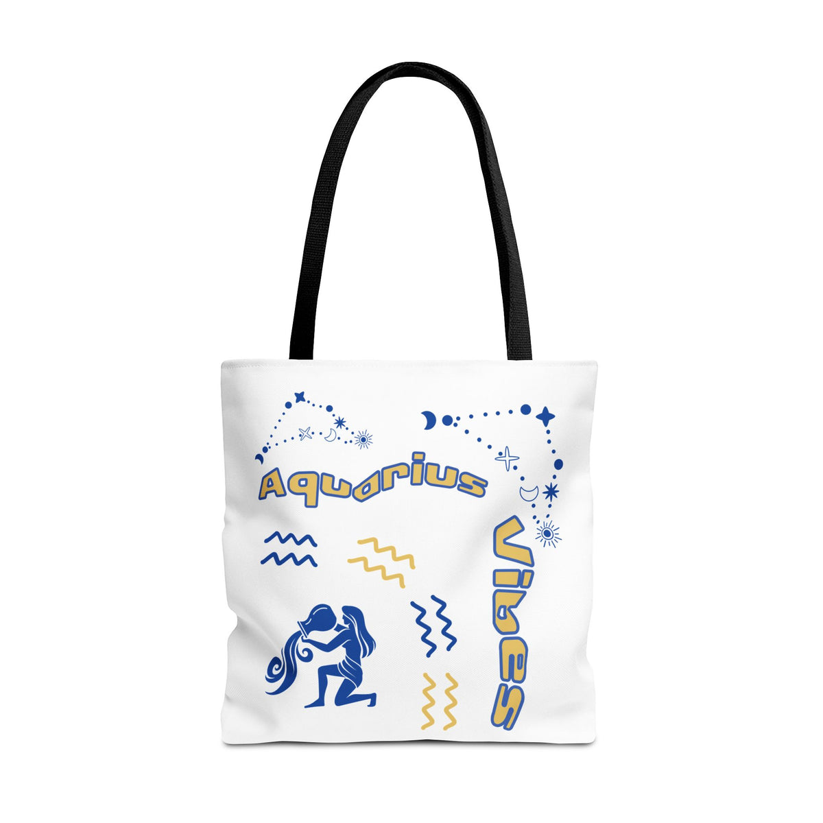 Aquarius Zodiac White Canvas Tote Bag — Personalized Birth Year & Initials