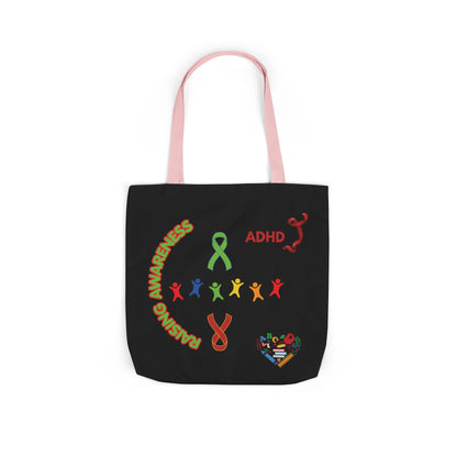 ADHD Awareness Rainbow Ribbon Canvas Tote with Personalized awareness year.