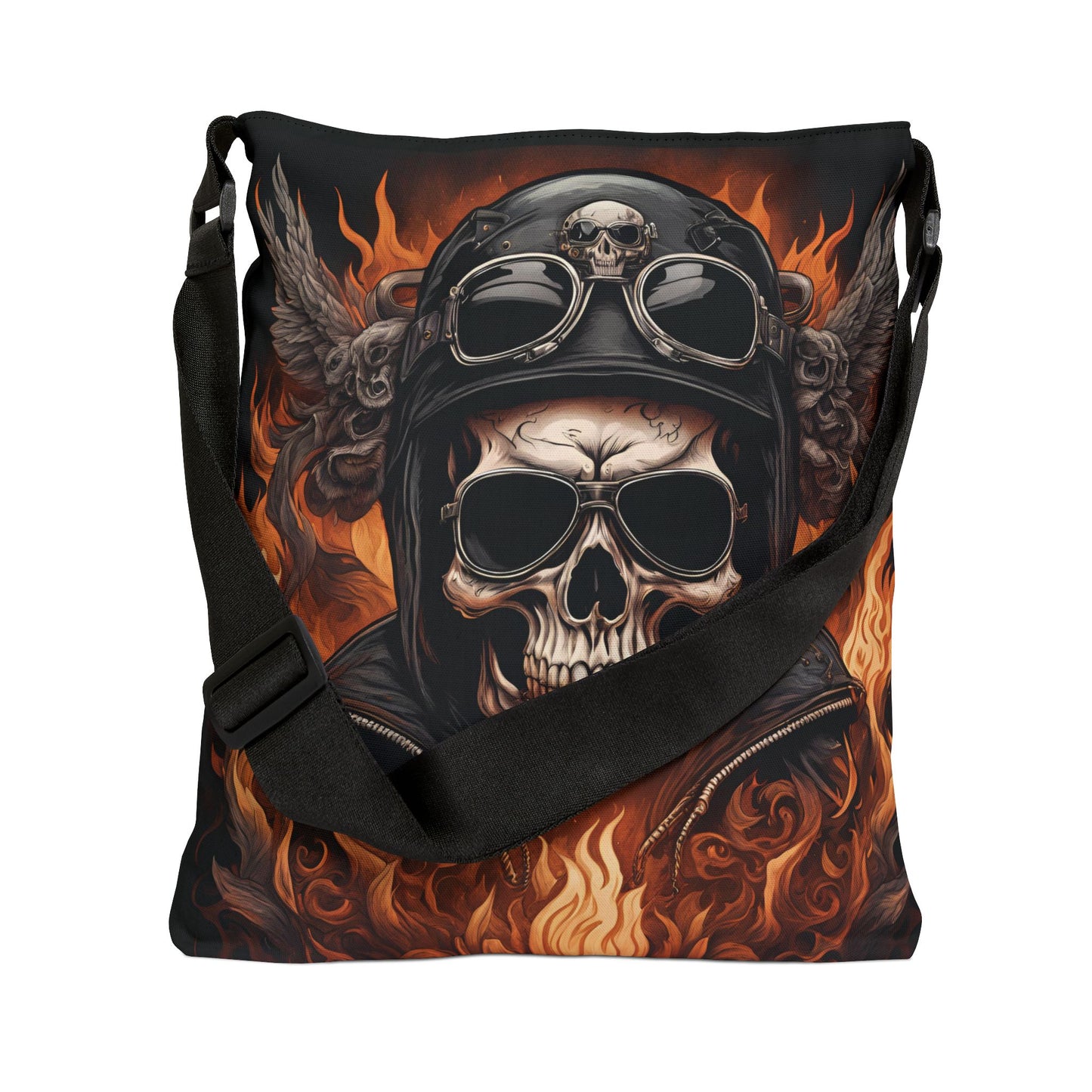 Black Adjustable Skull Biker Tote Bag