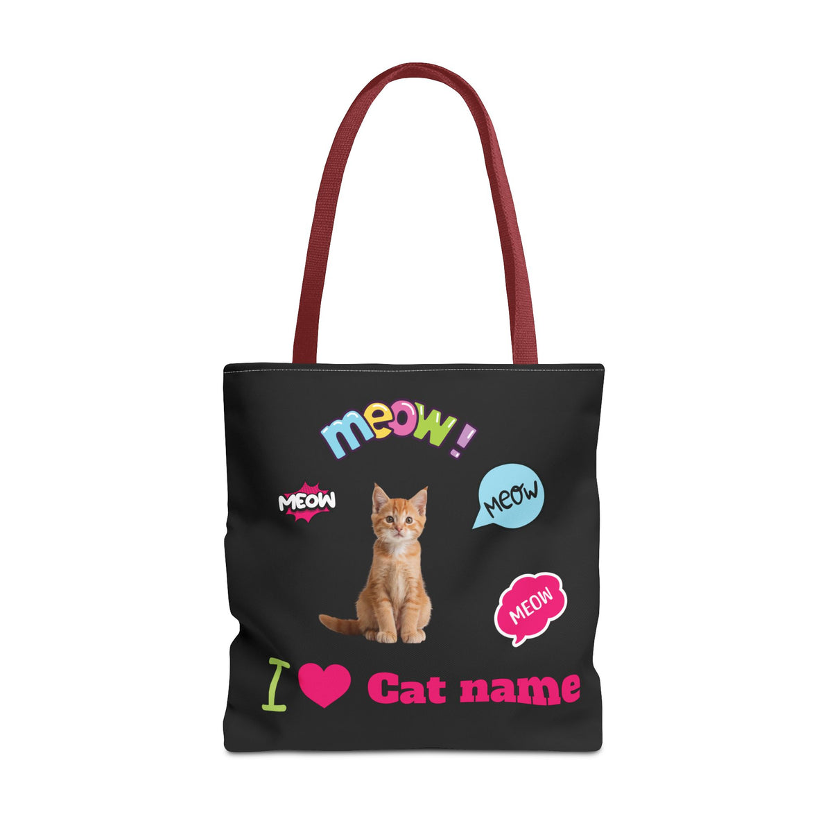 Personalized Cat Lover Canvas Tote Bag — "I  Cat name" Customizable Cat Photo Tote