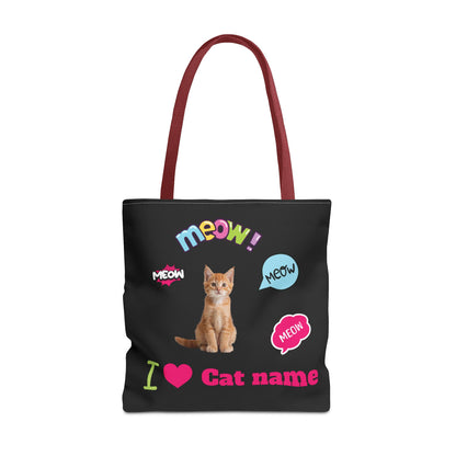 Personalized Cat Lover Canvas Tote Bag — "I  Cat name" Customizable Cat Photo Tote