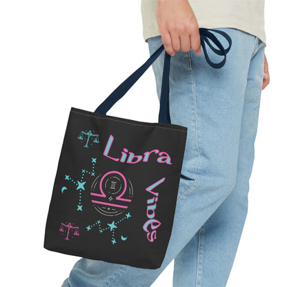Personalized Initial & D.O.B Libra Zodiac Black Tote Bag with Traits & Birth Year (1997)