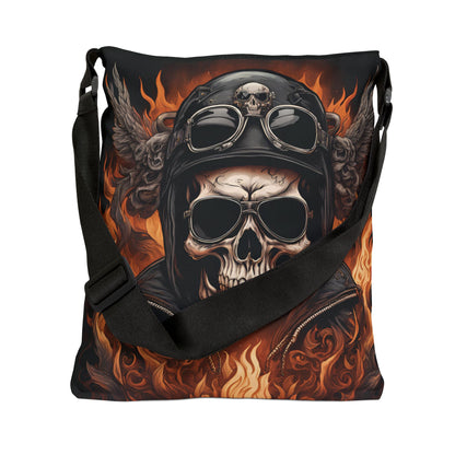 Black Adjustable Skull Biker Tote Bag