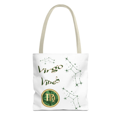 Personalized Initial & D.O.B Virgo Vibes Zodiac White Tote Bag