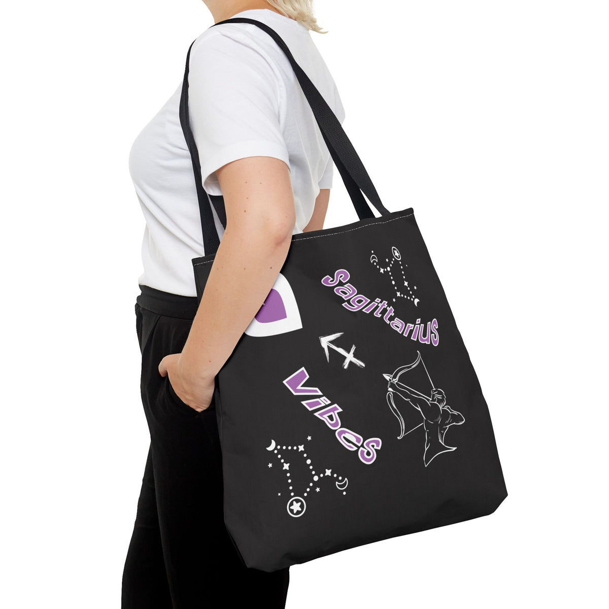 Personalized Initial & D.O.B Sagittarius Zodiac BlackCanvas Tote Bag
