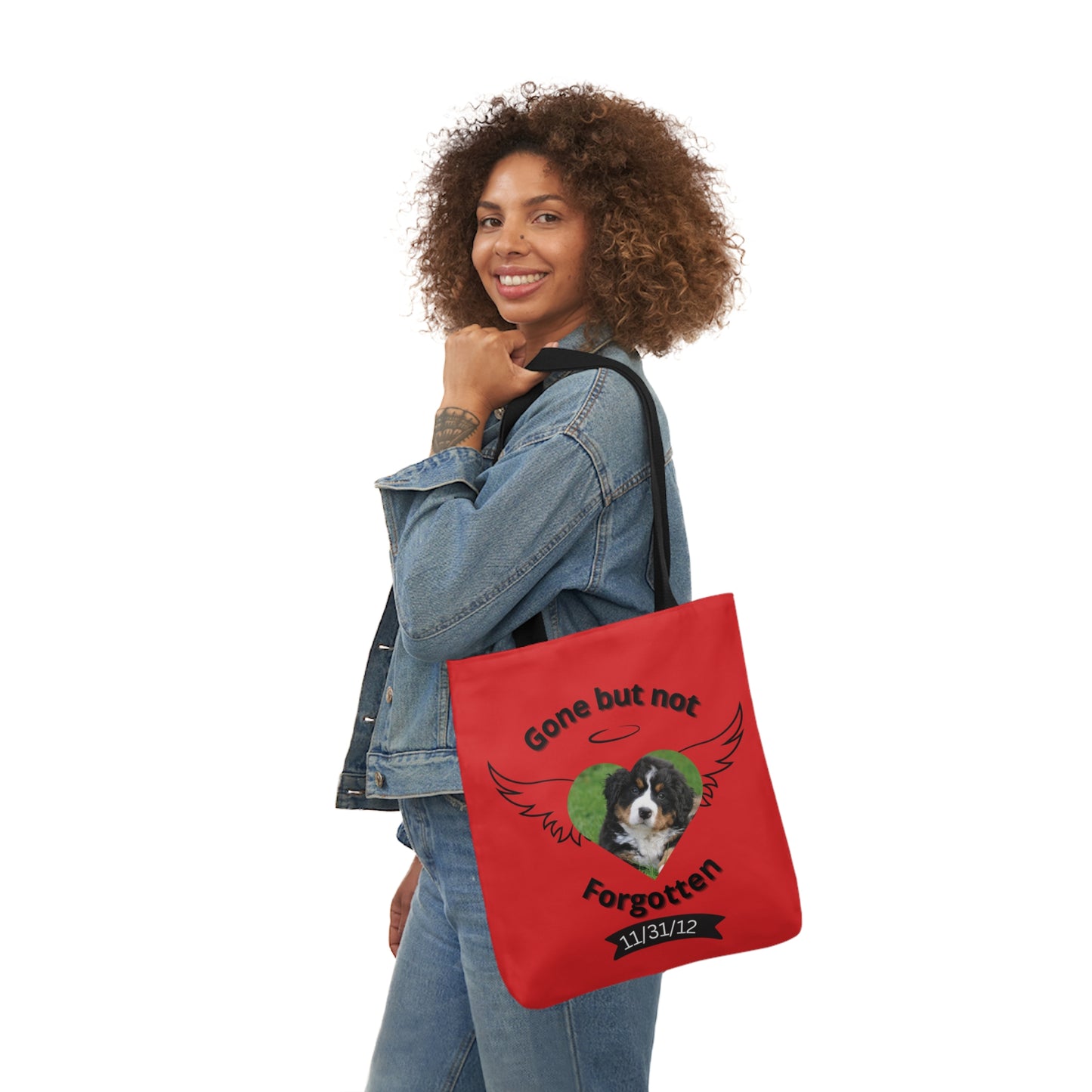 Red and Black Personalized Dog Memorial Tote Bag