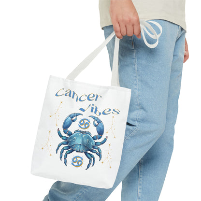 Personalized Initials & D.O.B Cancer Zodiac White Canvas Tote Bag – June 21–July 22 Astrology Gift