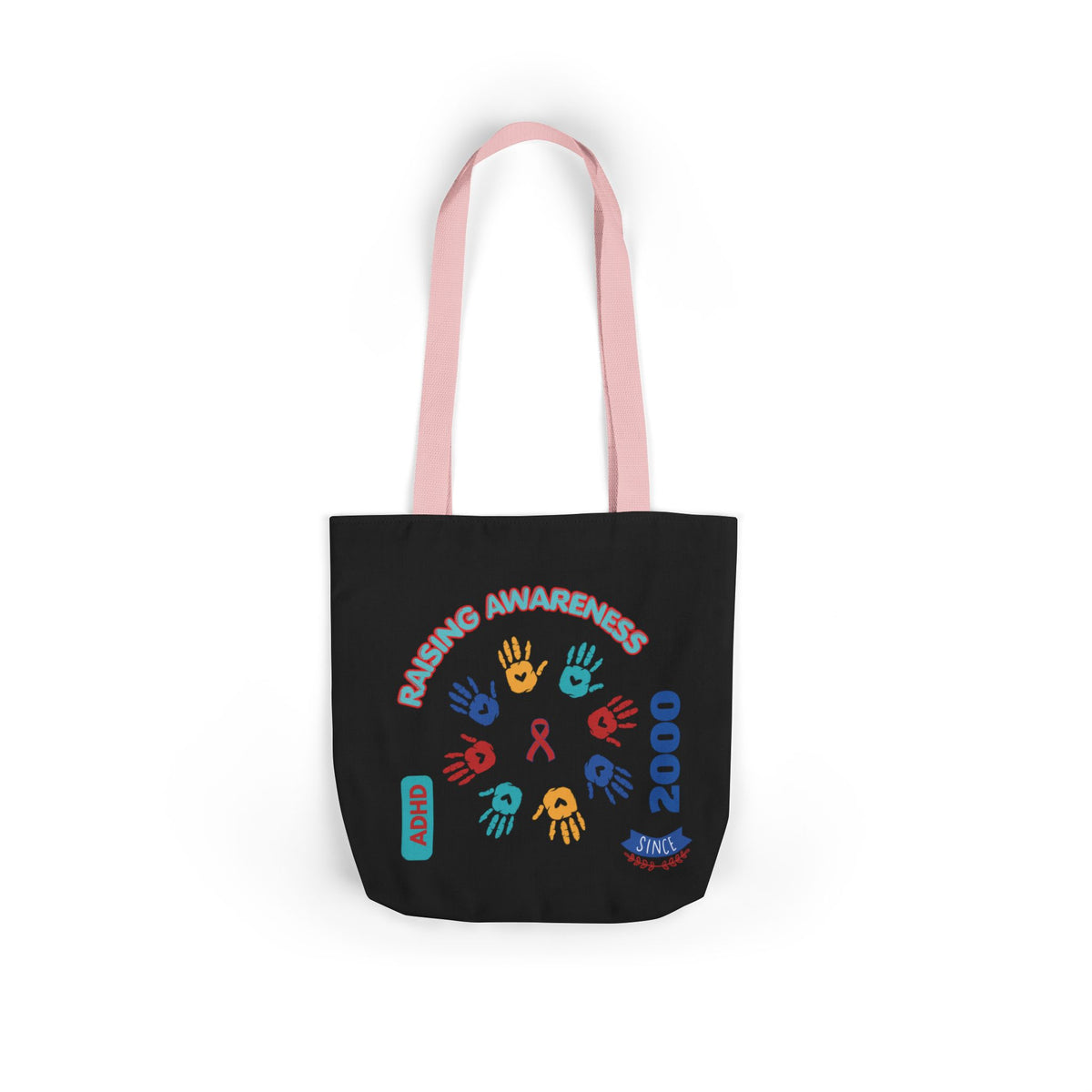 ADHD Awareness Rainbow Ribbon Canvas Tote with Personalized awareness year.