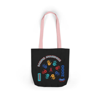 ADHD Awareness Rainbow Ribbon Canvas Tote with Personalized awareness year.