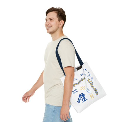 Aquarius Zodiac White Canvas Tote Bag — Personalized Birth Year & Initials