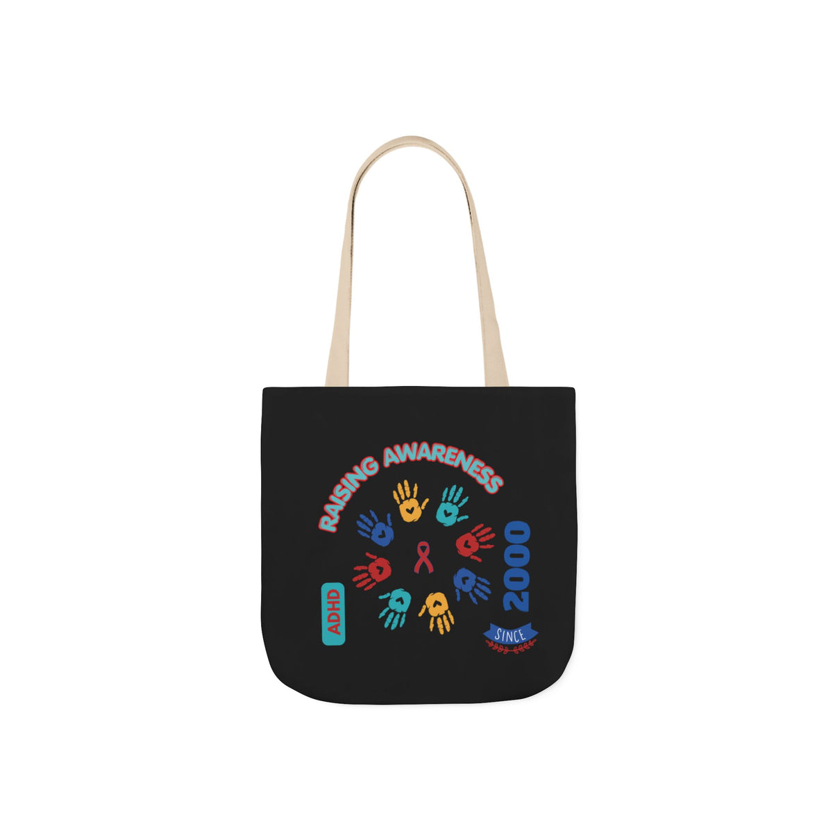 ADHD Awareness Rainbow Ribbon Canvas Tote with Personalized awareness year.