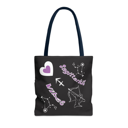 Personalized Initial & D.O.B Sagittarius Zodiac BlackCanvas Tote Bag