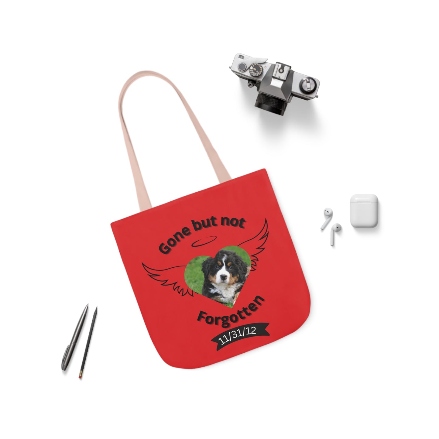 Red and Black Personalized Dog Memorial Tote Bag