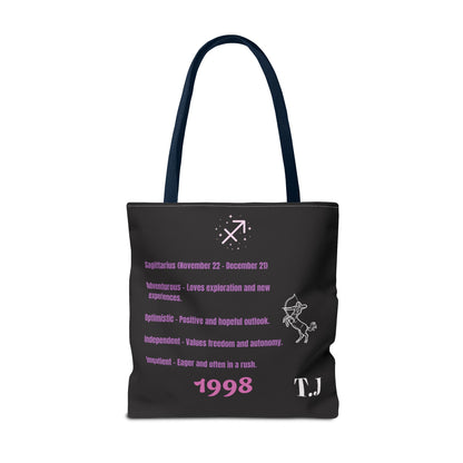 Personalized Initial & D.O.B Sagittarius Zodiac BlackCanvas Tote Bag