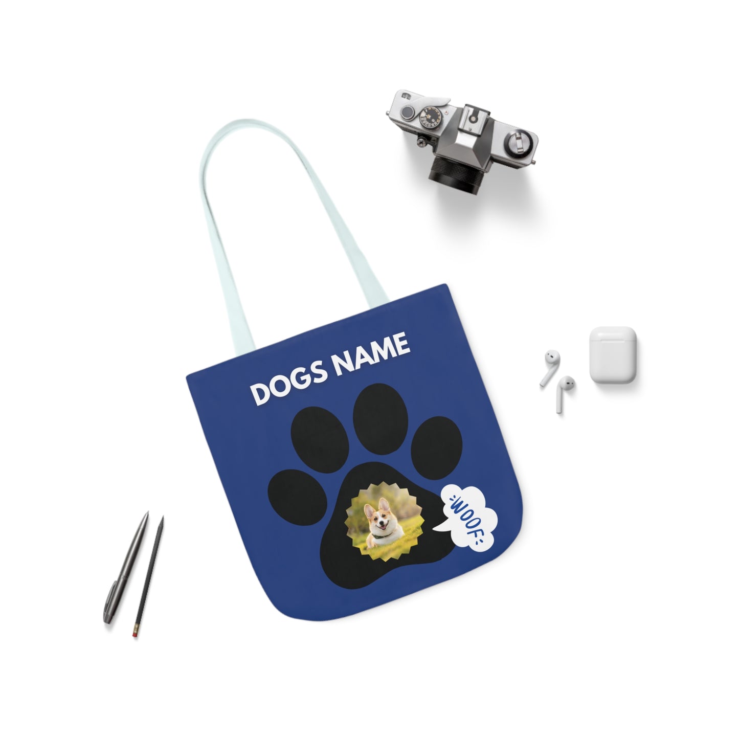 Blue Personalized Dog Canvas Tote Bag