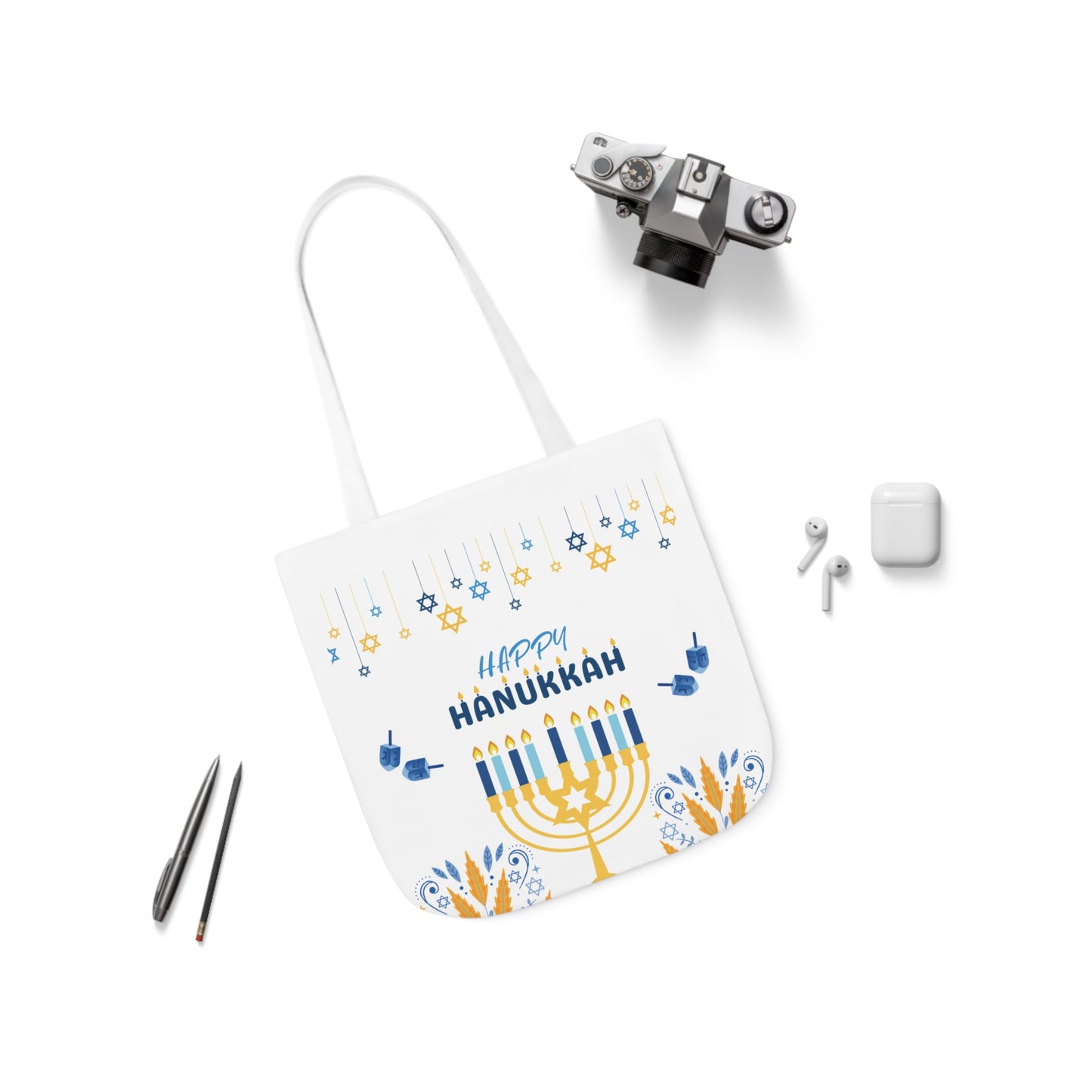 Blue and White Hanukkah Canvas Tote Bag