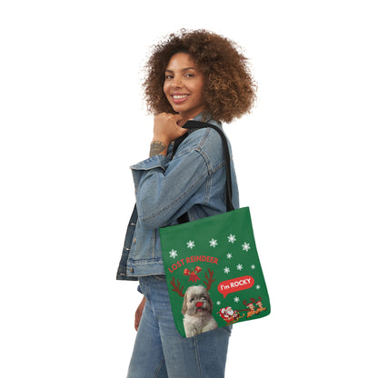 Green Christmas Personalized Dog Canvas Tote Bag